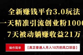 全新裂变引流赚钱新玩法，7天躺赚收益21w+，一天精准引流创业粉1000+