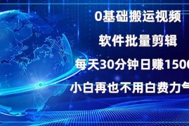 0基础搬运视频，批量剪辑，每天30分钟日赚1500+，小白再也不用白费力气