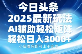 今日头条2025最新玩法，思路简单，复制粘贴，AI辅助，轻松矩阵日入3000+