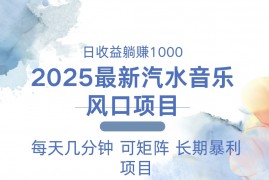 2025最新汽水音乐躺赚项目 每天几分钟 日入1000＋